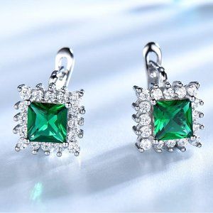 SQUARE EMERALD GREEN CUBIC ZIRCONIA EARRINGS
